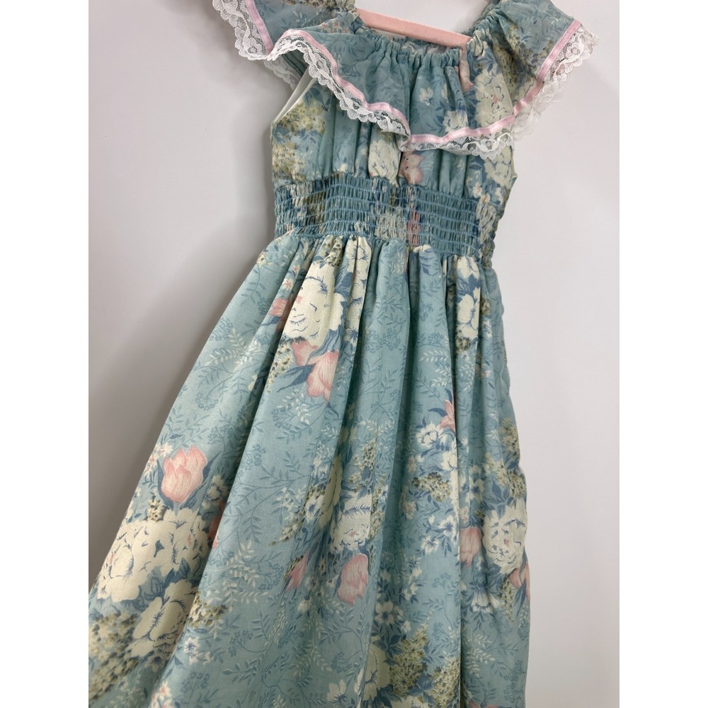 Vintage Cinderella Floral Maxi Dress Lace Smocked 6X Cottagecore Prairie USA - Picture 6 of 16